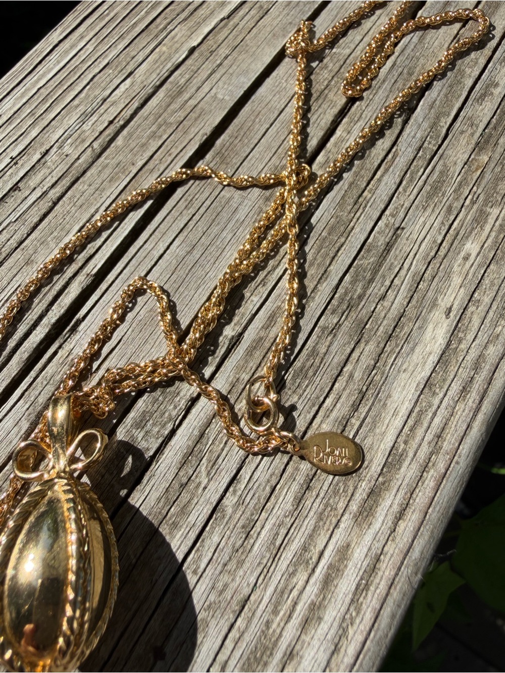 Joan Rivers GoldTone 30” Chain With Egg With Bow Pendant Necklace Preowned